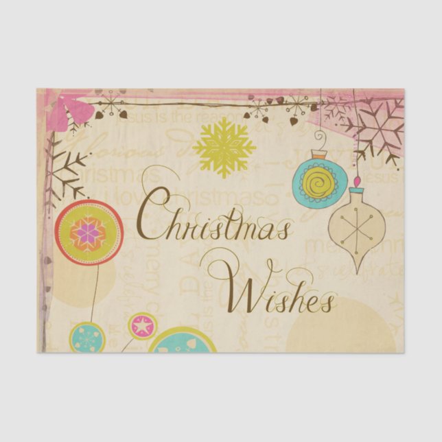 Vintage Christmas Wishes Tissue Paper (Front)