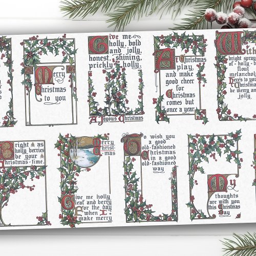 Vintage Christmas Wishes with Holly Borders Tissue Paper