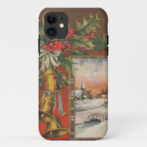 Vintage Christmas with Bells Holly Village iPhone 11 Case