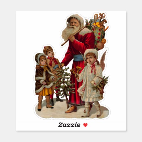 Vintage Christmas with Santa and Children Sticker