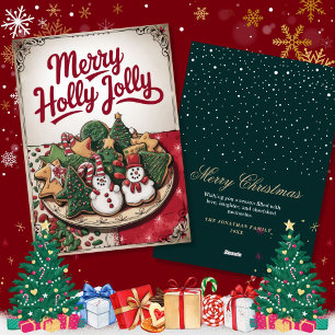 Vintage Christmas with Snowmen and Trees Cookies Holiday Card