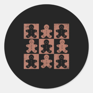 Vintage Christmas Women Men Gingerbread Retro Chec Classic Round Sticker