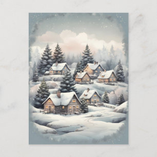 Vintage Christmas wonder village in forest Postcard