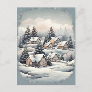 Vintage Christmas wonder village in forest Postcard