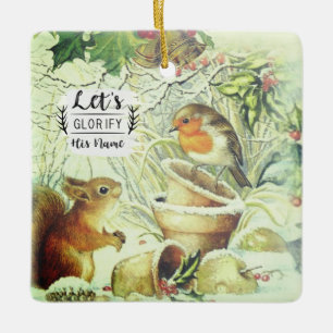 Vintage Christmas Woodland Animals Inspirational Ceramic Ornament
