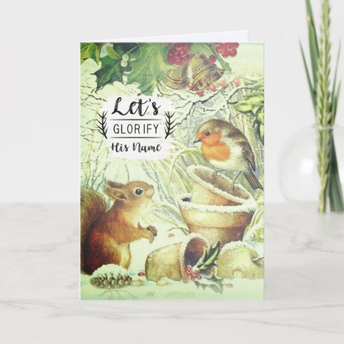 Vintage Christmas Woodland Animals Inspirational Holiday Card