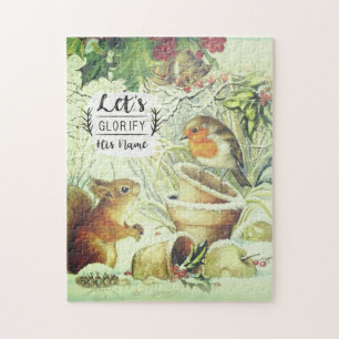 Vintage Christmas Woodland Animals Inspirational Jigsaw Puzzle