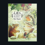 Vintage Christmas Woodland Animals Inspirational Postcard<br><div class="desc">Inspirational quote vintage retro Christmas postcard depicts an adorable squirrel and bird in a snow covered woodland setting with flower pots,  holly leaves,  red berries and bells. It features the caption,  "Let's glorify His name." The back greeting can be customized or deleted for a blank card.</div>