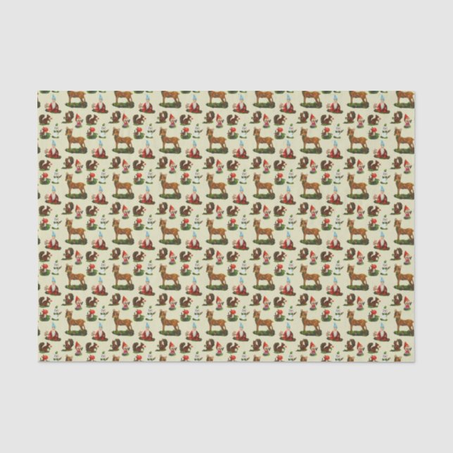 Vintage Christmas Woodland Deer Santa Snowman Tissue Paper (Front)