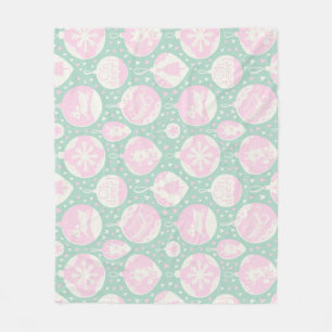 Vintage Christmas woodland pink green art Fleece Blanket