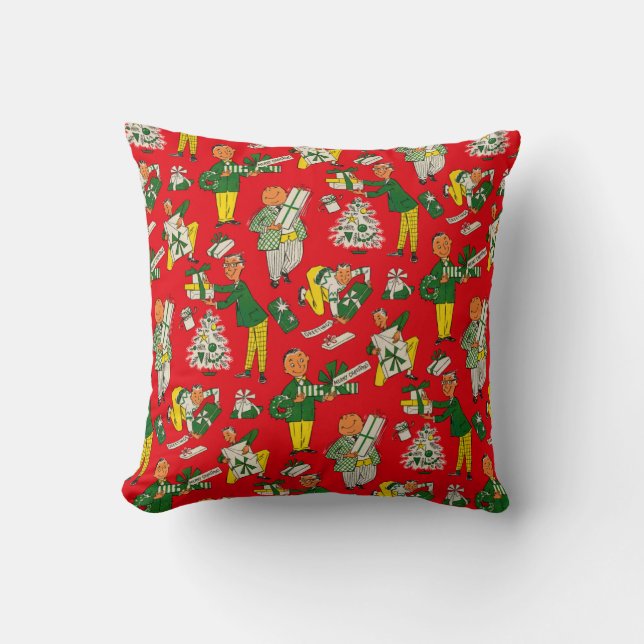 Vintage Christmas Wrapping Paper Design Throw Pillow (Front)