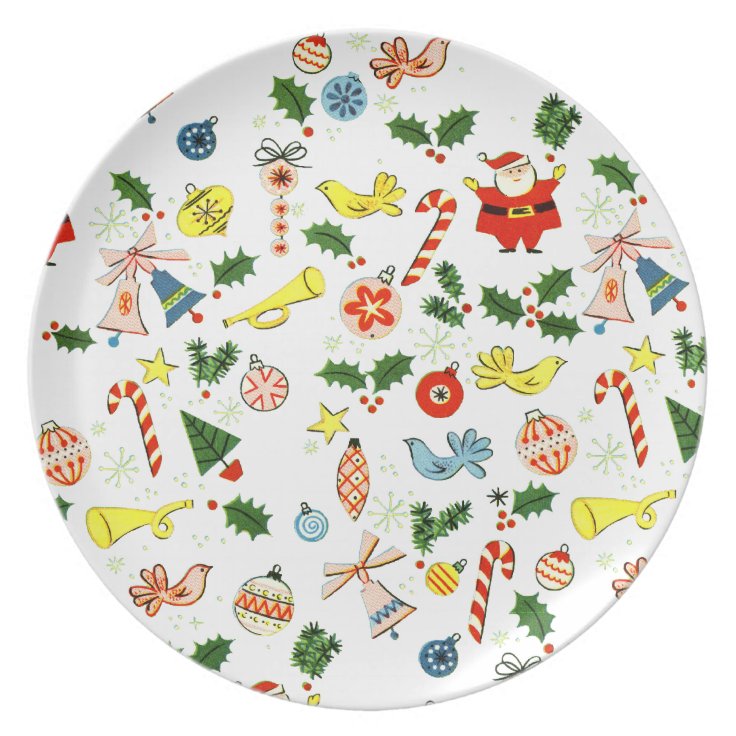 Vintage Christmas Wrapping Paper Melamine Plate | Zazzle