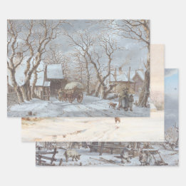 Vintage Christmas Wrapping Paper WINTER COUNTRY