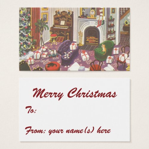 Vintage Christmas Wrapping Presents in Living Room Business Card Template