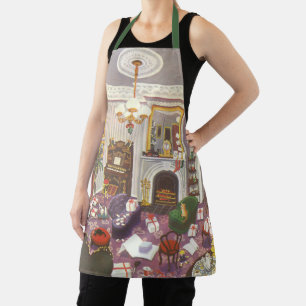 Vintage Christmas Wrapping Presents in Living Room Apron