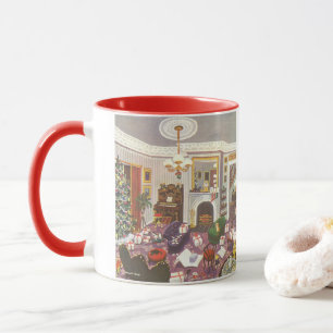 Vintage Christmas Wrapping Presents in Living Room Mug