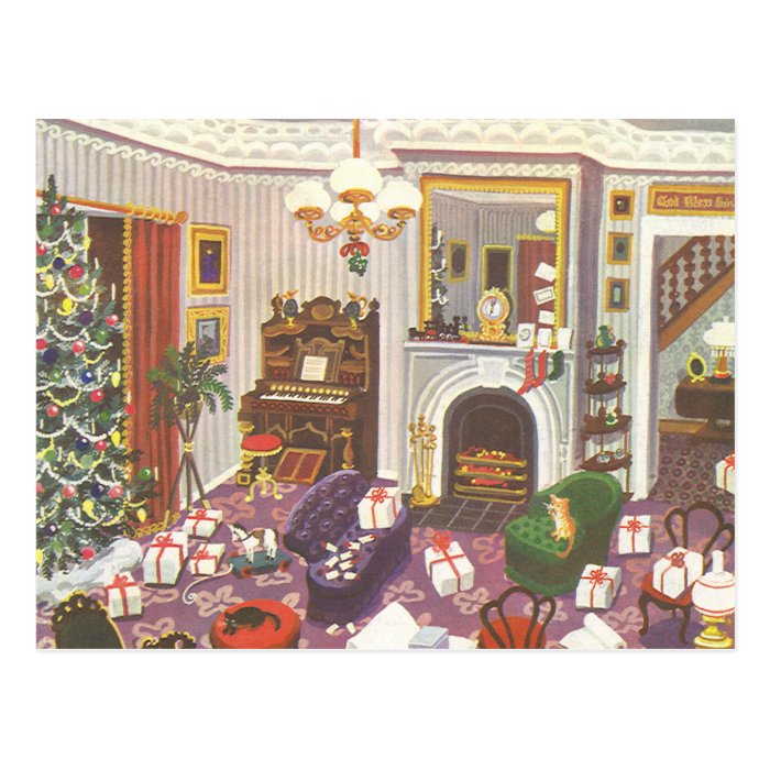 Vintage Christmas, Wrapping Presents Postcard