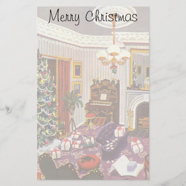 Vintage Christmas Wrapping Presents in Living Room Stationery (Front)