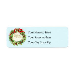 Vintage Christmas Wreath Christmas Greeting Label