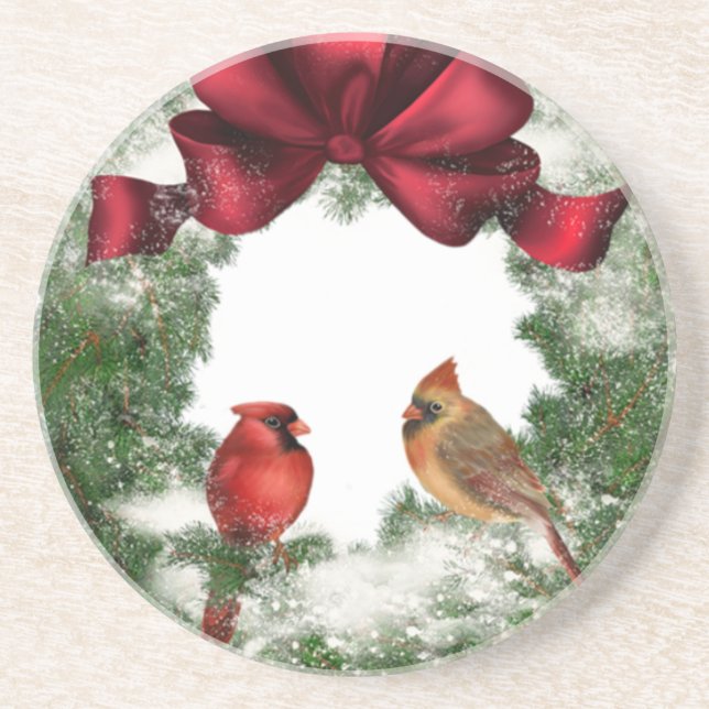Vintage Christmas Wreath Drink Coaster (Front)