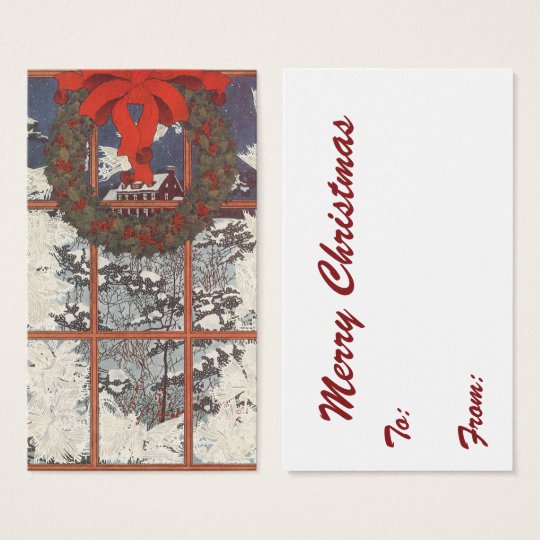 Vintage Christmas Wreath in a Window with Snow Business Card