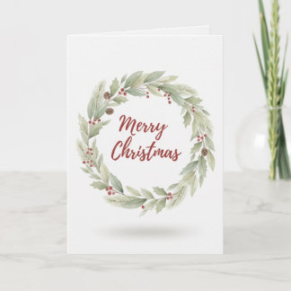 Vintage Christmas Wreath Merry Christmas Card