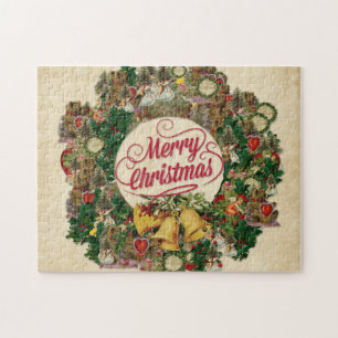 Vintage Christmas Wreath (Merry Christmas) Jigsaw Puzzle
