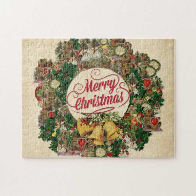 Vintage Christmas Wreath (Merry Christmas) Jigsaw Puzzle (Horizontal)