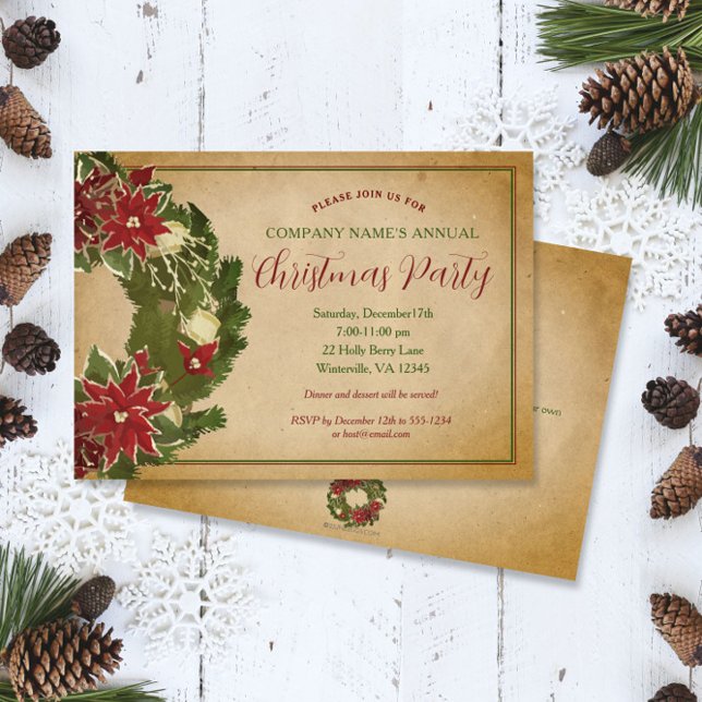 Vintage Christmas Wreath on Parchment Party Invitation (Creator Uploaded)