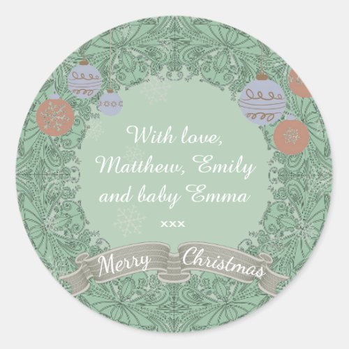 Vintage Christmas Wreath Personalised Classic Round Sticker