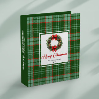 Vintage Christmas wreath red green plaid memory 3 Ring Binder