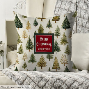 Vintage Christmas Wreath Watercolor Throw Pillow