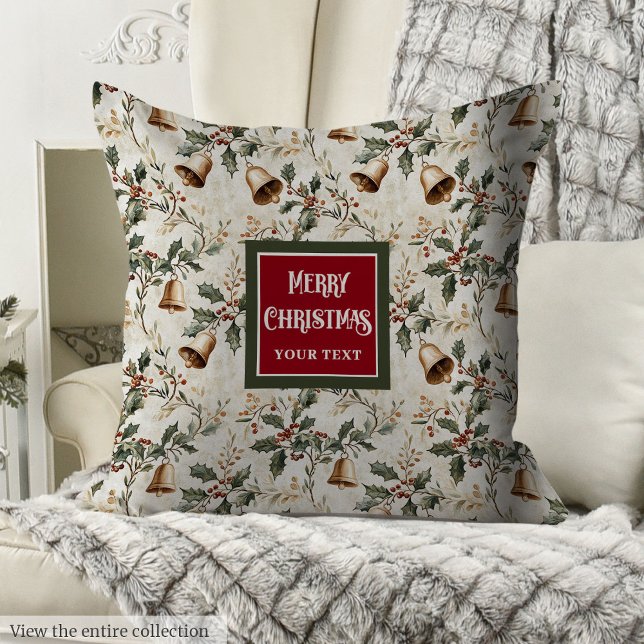 Vintage Christmas Wreath Watercolor Throw Pillow (Vintage Christmas Wreath Watercolor Throw Pillow)