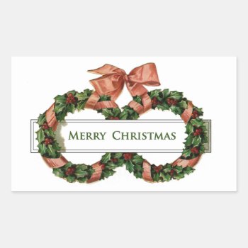Vintage Christmas Wreaths Rectangular Sticker by lazyrivergreetings at Zazzle