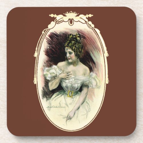 Vintage Christy Girl Antique Bridal Portrait Coaster