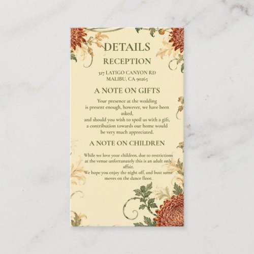 Vintage Chrysanthemum Botanical Enclosure Card