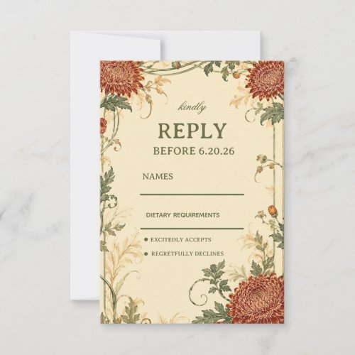 Vintage Chrysanthemum Botanical RSVP Card
