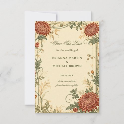Vintage Chrysanthemum Botanical Save The Date