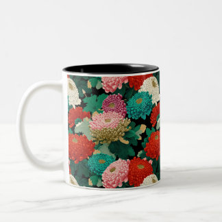 Vintage Chrysanthemum Flowers BOHO Botanical Two-Tone Coffee Mug