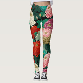 Vintage Chrysanthemum Flowers Botanical Patttern Leggings