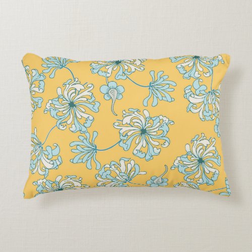 Vintage Chrysanthemum Flowers Oriental Pattern Accent Pillow
