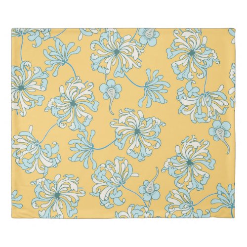 Vintage Chrysanthemum Flowers Oriental Pattern Duvet Cover