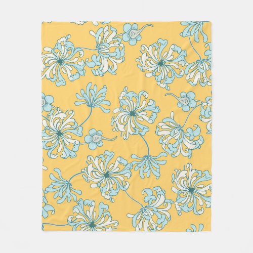 Vintage Chrysanthemum Flowers Oriental Pattern Fleece Blanket