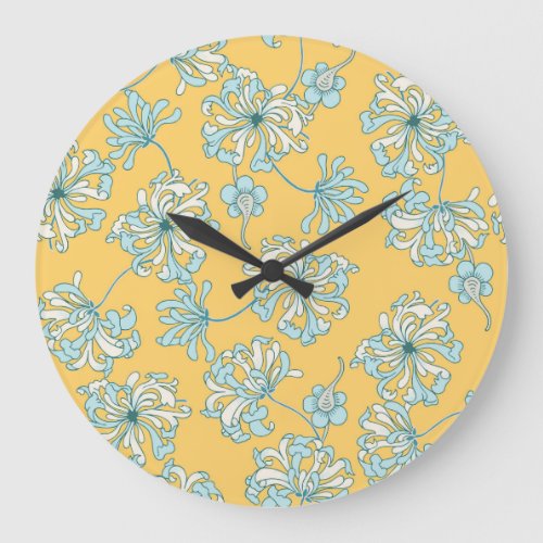 Vintage Chrysanthemum Flowers Oriental Pattern Large Clock