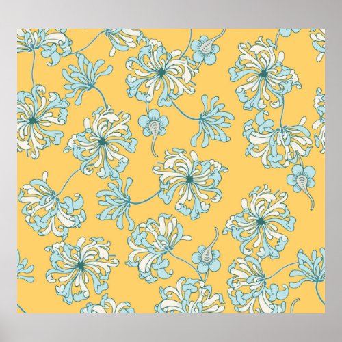 Vintage Chrysanthemum Flowers Oriental Pattern Poster