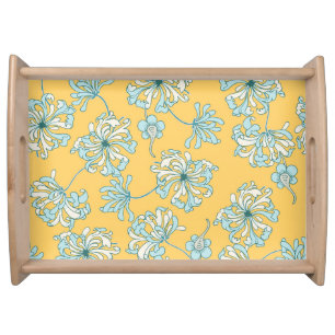 Vintage Chrysanthemum Flowers, Oriental Pattern. Serving Tray