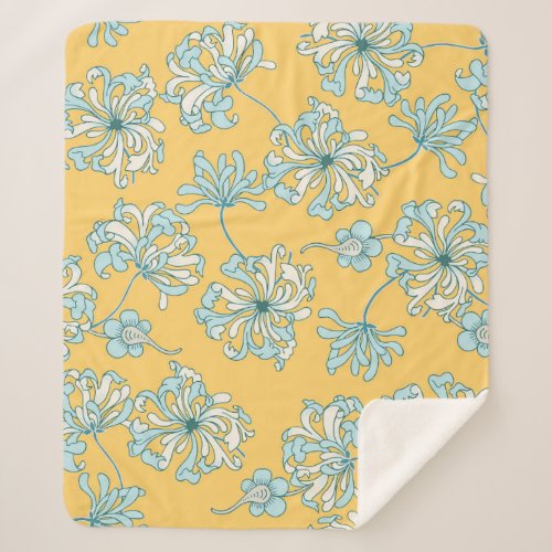 Vintage Chrysanthemum Flowers Oriental Pattern Sherpa Blanket