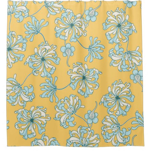 Vintage Chrysanthemum Flowers Oriental Pattern Shower Curtain