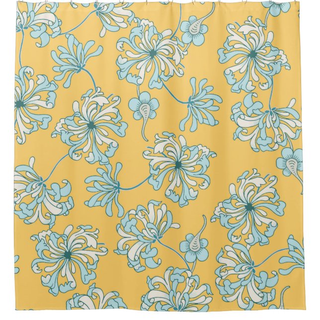 Vintage Chrysanthemum Flowers, Oriental Pattern. Shower Curtain (Front)