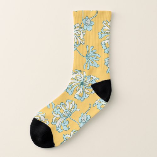 Vintage Chrysanthemum Flowers Oriental Pattern Socks